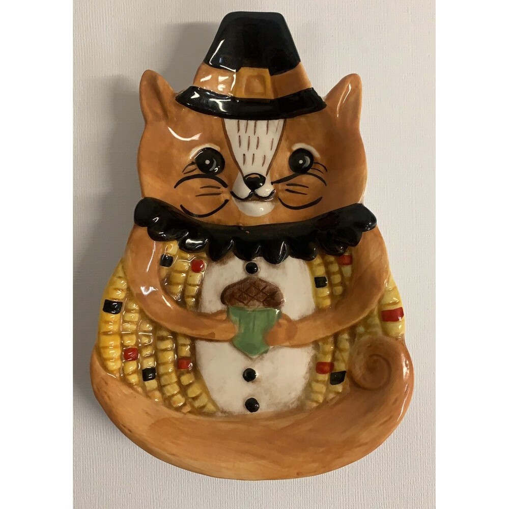 NEW! Johanna Parker Thanksgiving Fall Harvest Critter Squirrel Acorn Plate Dish